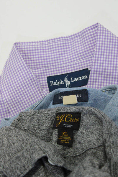 Ralph Lauren J Crew Mens Cotton Check Print Buttoned Tops Purple Size L XL Lot 3