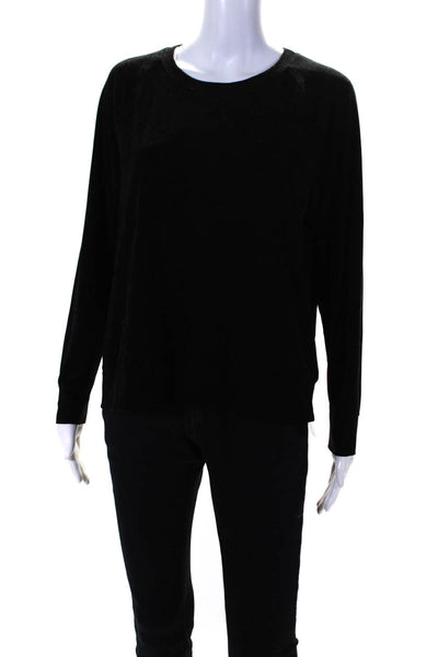 James Perse Womens Long Sleeve Crew Neck Textured Tee Shirt Black Size 2