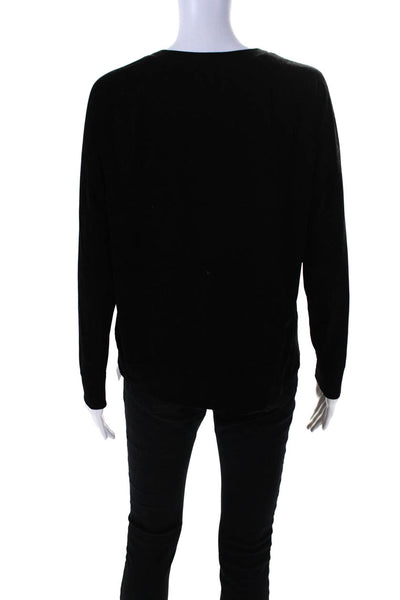 James Perse Womens Long Sleeve Crew Neck Textured Tee Shirt Black Size 2