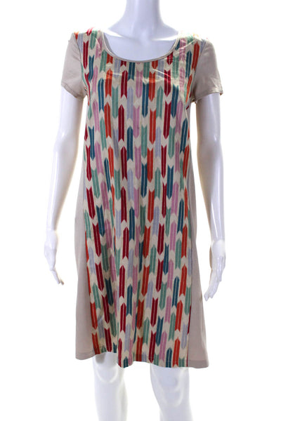 Mirit Rodrig Womens Crepe Abstract Print Short Sleeve Dress Multicolor Size S