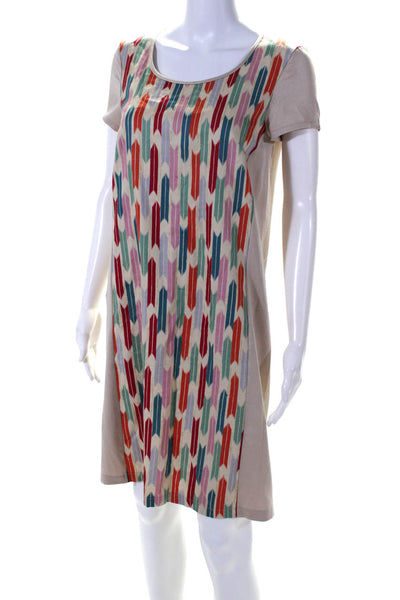 Mirit Rodrig Womens Crepe Abstract Print Short Sleeve Dress Multicolor Size S