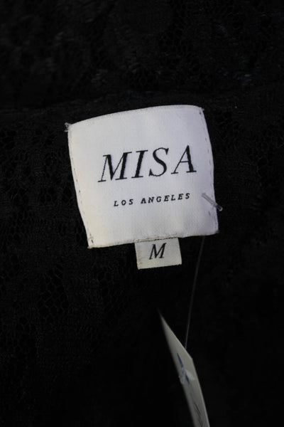 Misa Womens Cotton Floral Lace Cold Shoulder Ruffled Blouse Top Black Size M