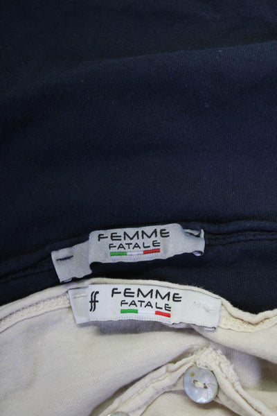 Femme Fatale Womens Cotton V-Neck Long Sleeve Shirt Top Navy Sie XS S Lot 2