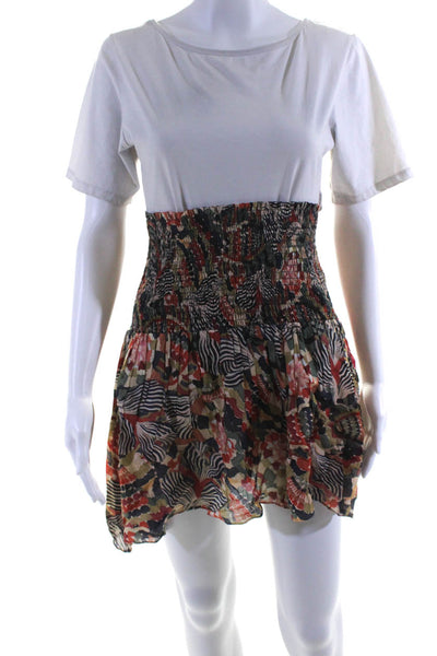 Chufy Womens Multicolor Printed Smocked Knee Length A-line Skirt Size S