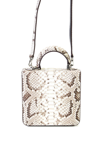 S'uvimol Womens Python Snakeskin Magnetic Flap Crossbody Handbag Brown Ivory