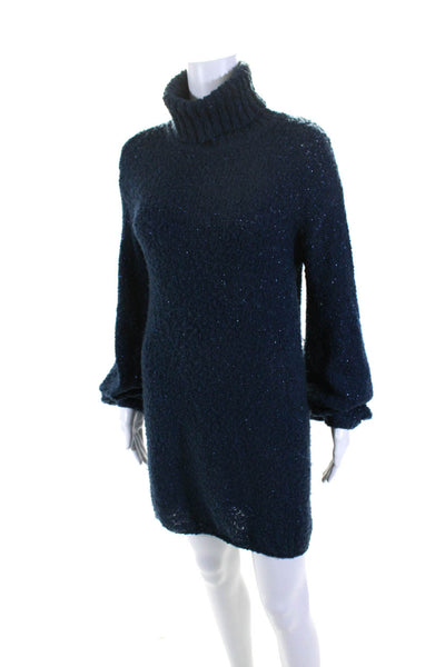 Tularosa Women's Turtleneck Long Sleeves Mini Sweater Dress Blue Size XS