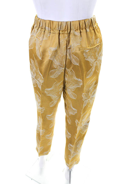 Forte_Forte Womens Floral Embroidered Drawstring Pleated Front Pants Gold Size 0