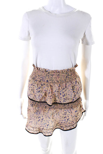 IRO Womens Silk Abstract Print Smocked Ruffled Tiered Mini Skirt Pink Size 34
