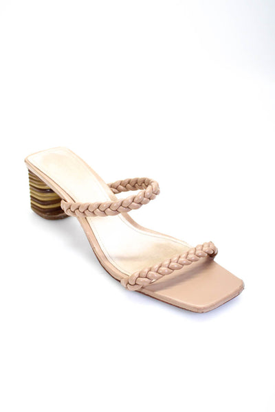 Schutz Womens Leather Braided Double Strap Mid Block Heel Sandals Pink Size 8.5