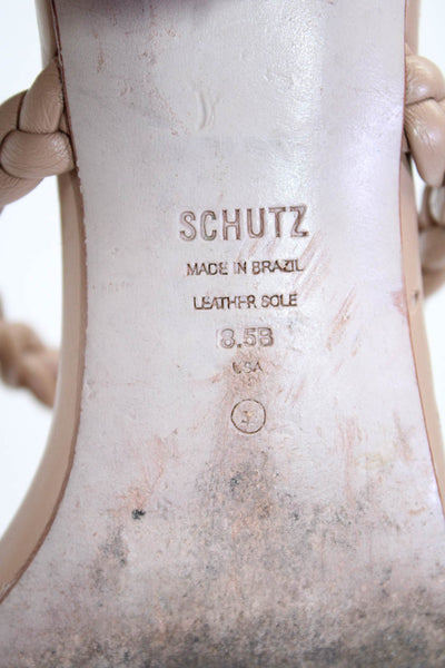 Schutz Womens Leather Braided Double Strap Mid Block Heel Sandals Pink Size 8.5