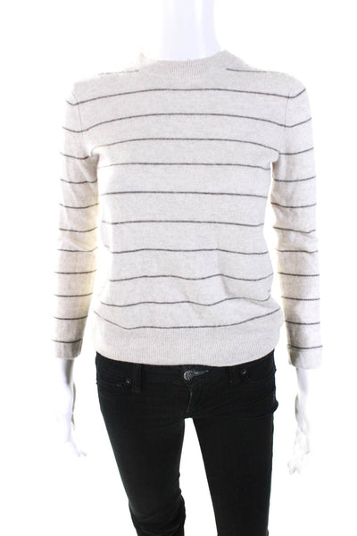 Vince Womens Wool Striped Print Long Sleeve Pullover Sweater Beige Size 2XS
