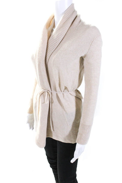 Vince Womens Wool Ribbed Open Front Long Sleeve Cardigan Beige Size 2XS