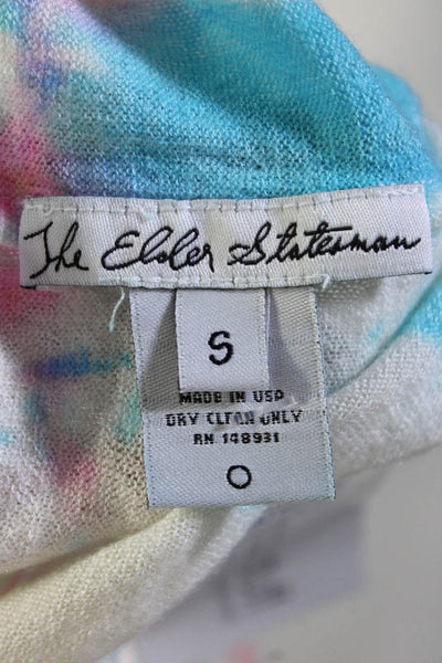 The Elder Statesman Womens Short Sleeve Tie Dye Sweater White Pink Blue Small