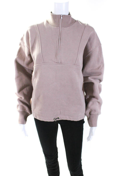Allfenix Womens Knit Fleece Quarter Zip Pullover Sweatshirt Blush Pink Small