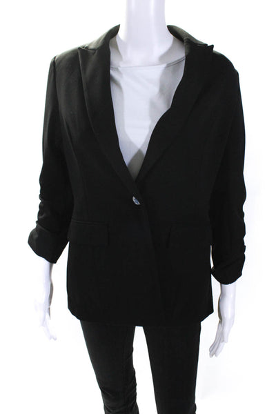 Calvin Klein Womens Collar Darted Button Ruched Long Sleeve Blazer Black Size 6