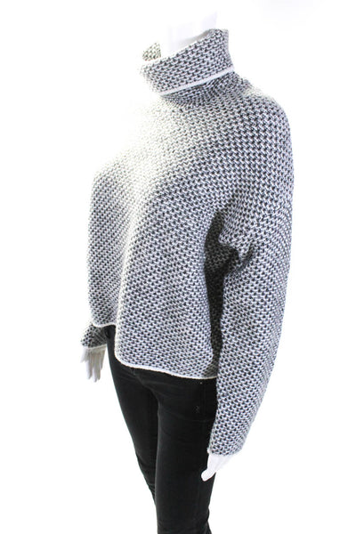 Christian Siriano Womens Woven Turtleneck Sweater Gray White Size Small