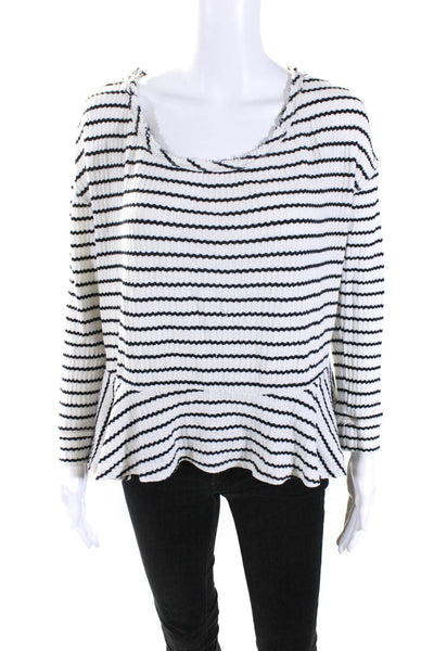 We The Free Womens Striped Long Sleeves Sweater White Black Cotton Size Small