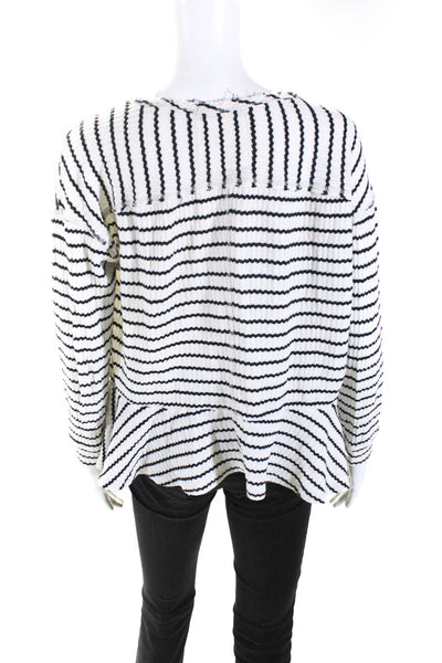 We The Free Womens Striped Long Sleeves Sweater White Black Cotton Size Small
