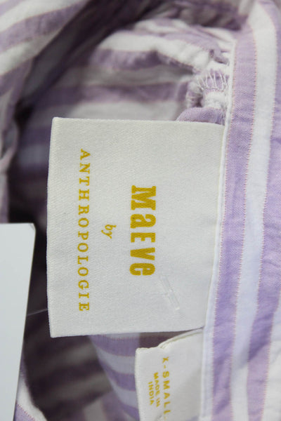Maeve Anthropologie Womens Purple Striped Cotton Button Down Shirt Size XS