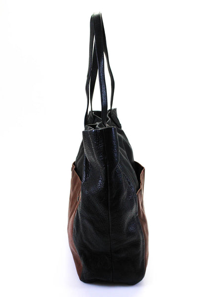 Hayden Harnett Womens Black/Brown Color Block Leather Shoulder Tote Bag Handbag