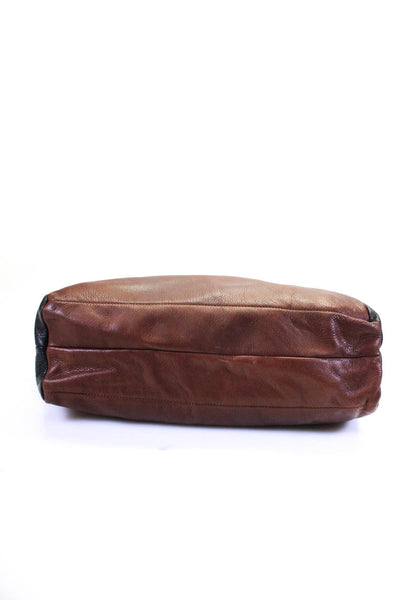 Hayden Harnett Womens Black/Brown Color Block Leather Shoulder Tote Bag Handbag