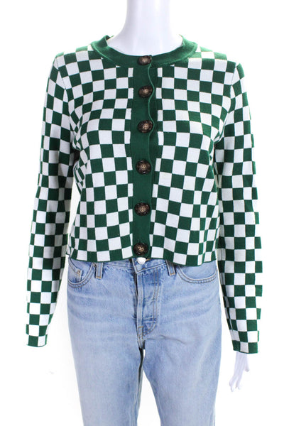 Kitri Womens Check Print Long Sleeve Button Up Cardigan Sweater Green Size XS