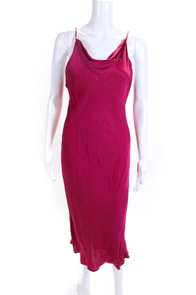 YFB Womens Cowl Neck Low Back Adjustable Strap Sleeveless Maxi Dress Pink Size S