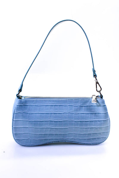 JW Pei Womens Vegan Leather Croc Embossed One Strap Shoulder Bag Purse Blue