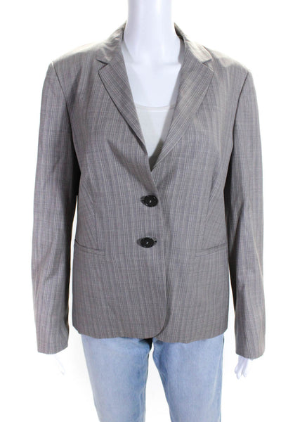 Zanella Womens Wool Striped Print No Vent Two Button Blazer Jacket Gray Size 10