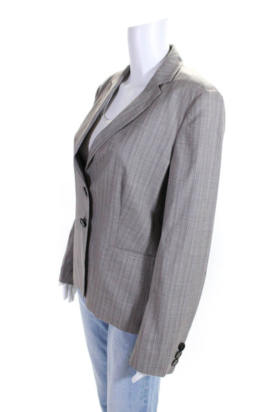 Zanella Womens Wool Striped Print No Vent Two Button Blazer Jacket Gray Size 10