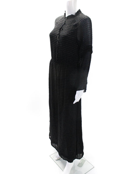Intropia Womens Metallic Striped Print V-Neck Long A-Line Dress Black Size 36