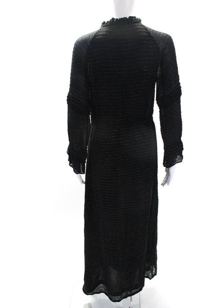 Intropia Womens Metallic Striped Print V-Neck Long A-Line Dress Black Size 36