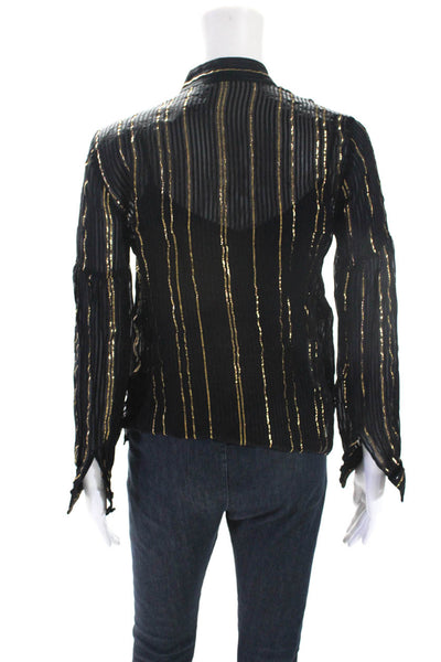 Derek Lam 10 Crosby Womens Silk Metallic Striped Print V-Neck Top Black Size 0