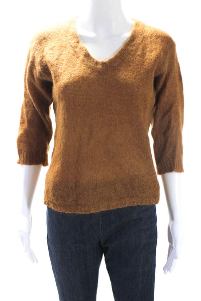 Etoile Isabel Marant Womens V-Neck 3/4 Sleeve Sweater Top Mustard Yellow Size 1