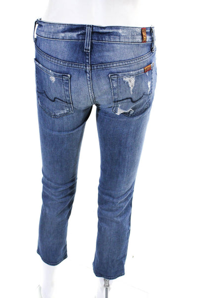 7 For All Mankind Womens Distressed Crop Straight Leg Jeans Blue Size 25