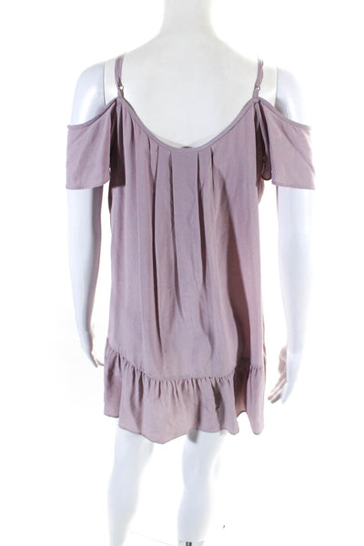 Joie Womens Silk Cold Shoulder Short Sleeve Ruffle Shift Dress Lilac Size XXS