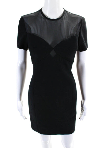 Gillian Women's Round Neck Short Sleeves Sheer Bodycon Mini Dress Black Size 6