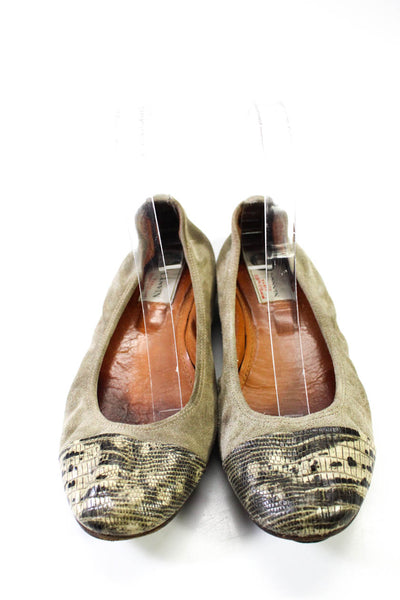 Lanvin Womens Brown Suede Reptile Skin Print Toe Cap Ballet Flats Shoes Size 7