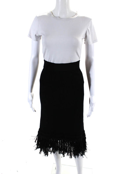 Club Monaco Womens Ribbed Tassel Trim Elastic Waist Midi Skirt Black Size L