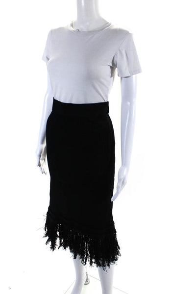 Club Monaco Womens Ribbed Tassel Trim Elastic Waist Midi Skirt Black Size L