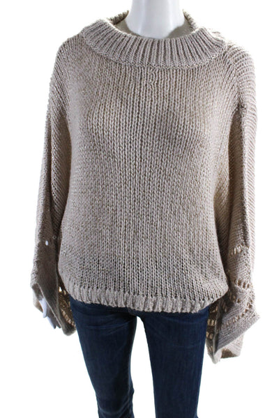 Halston Heritage Womens Crochet Metallic Mock Neck Cropped Sweater Gray Size M