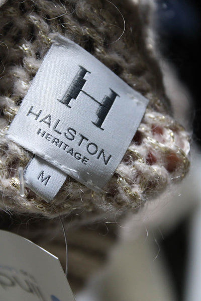 Halston Heritage Womens Crochet Metallic Mock Neck Cropped Sweater Gray Size M
