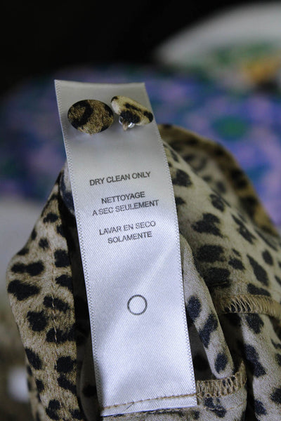 Frame Womens Button Front Short Sleeve Collared Leopard Silk Shirt Brown Medium