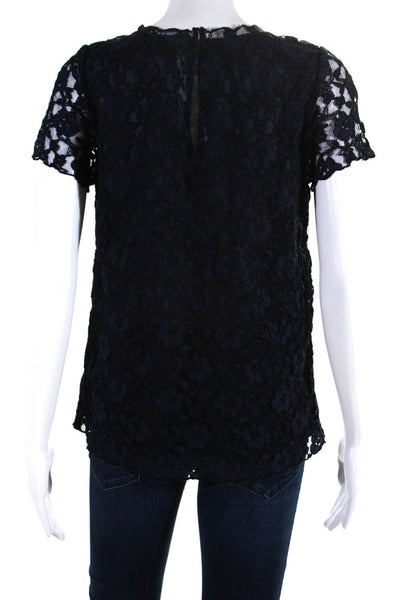 Joie Womens Short Sleeve Floral Lace Blouse Navy Blue Size XS