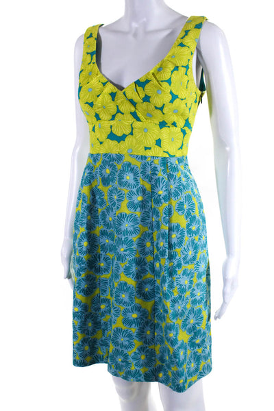 Nanette Lepore Womens Sleeveless Floral Open Back A line Dress Blue Green Size 8