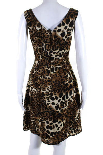 Nanette Lepore Womens Leopard Print Sleeveless V Neck A line Dress Brown Size 6