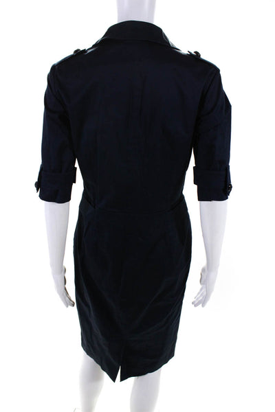Reiss Womens Cotton Blend Collared Short Sleeve Button Up Dress Navy Size 4
