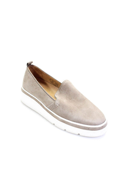 Bill Blass Womens Leather Round Toe Slip On Platform Loafers Taupe Size 6