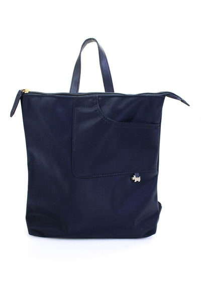 Radley Womens Leather Trim Adjustable Strap Zip Up Backpack Bookbag Navy