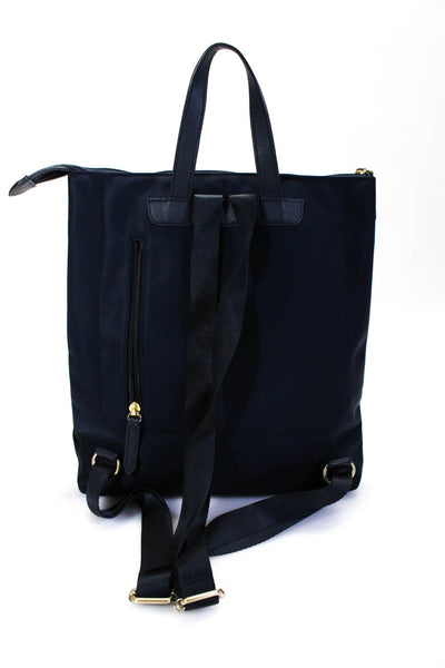 Radley Womens Leather Trim Adjustable Strap Zip Up Backpack Bookbag Navy